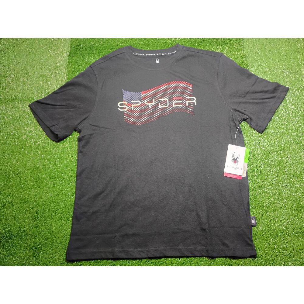NWT Spyder Men's Black Graphic Tee Flag Logo Size Medium